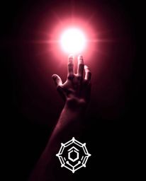 Explore a surreal infrared image depicting a hand reaching towards a bright light emerging from a dark background. The compos