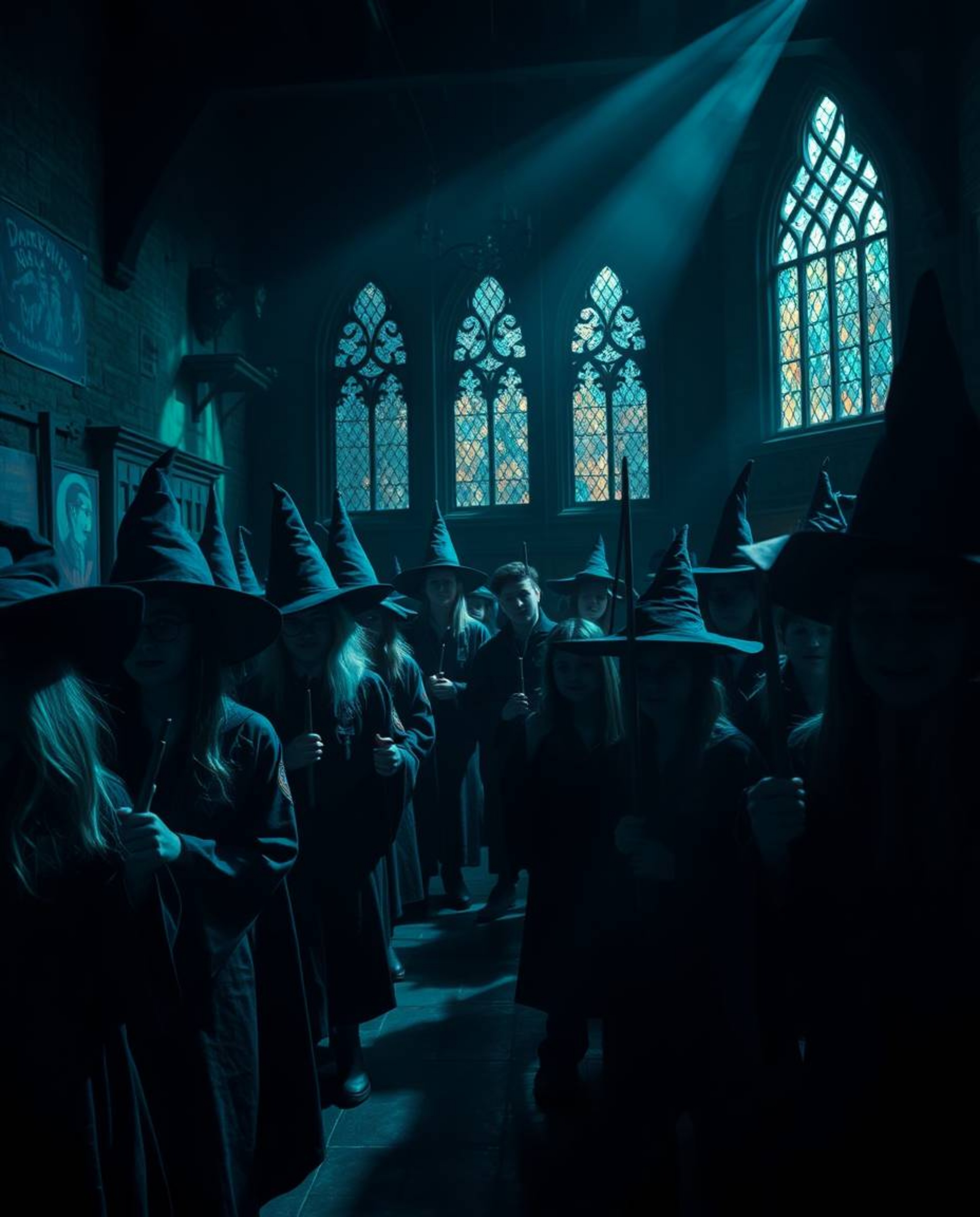 Explore a magical school teeming with young wizards, brought to life through striking high-contrast visuals and low-key light