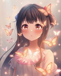 A captivating image in the style of isekai anime, featuring a girl with expressive features releasing butterflies into a hazy