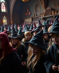 Explore a world of enchantment with young wizards in a captivating close-up shot, showcasing the intricate details of a magic