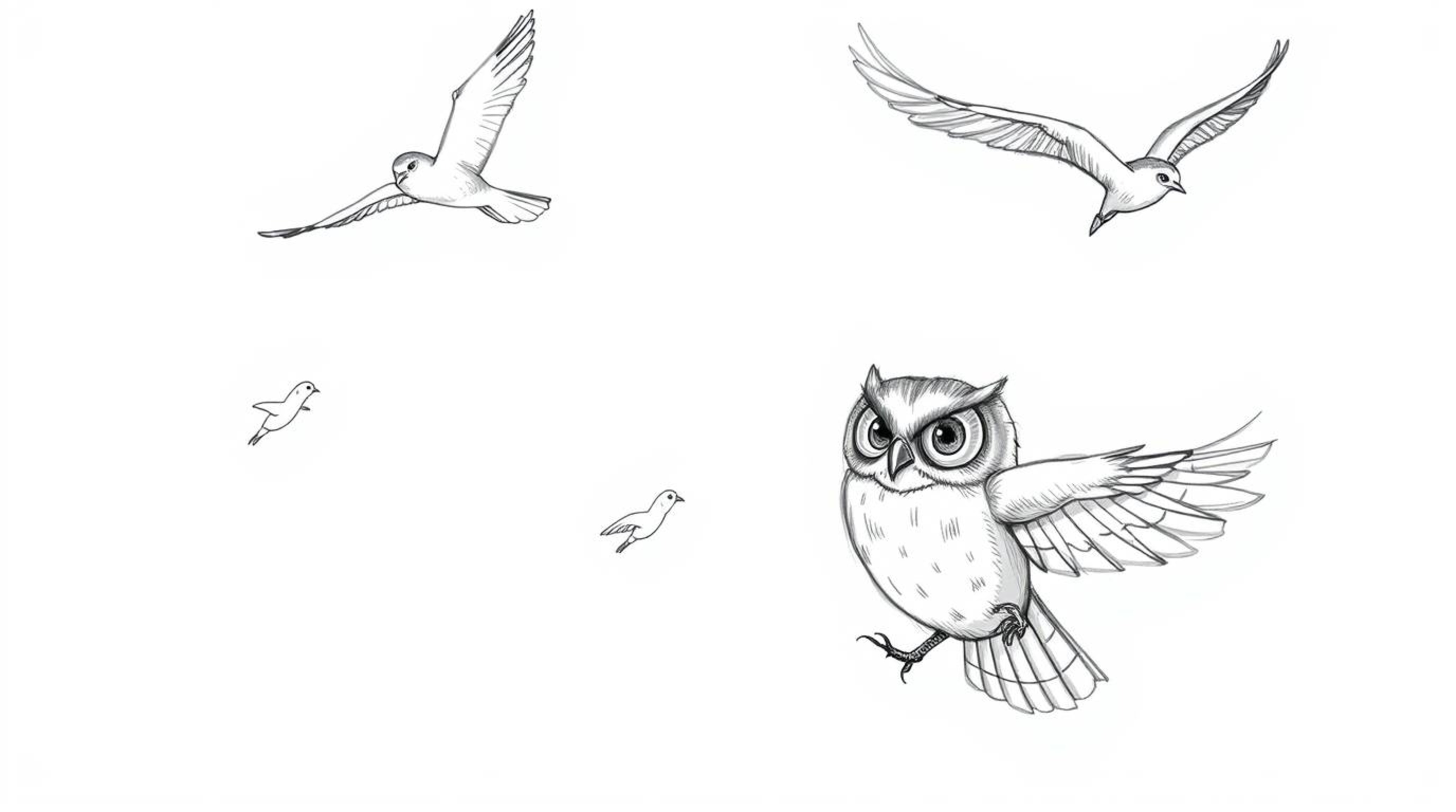 A heartwarming illustration depicts a blind owl, rendered in a charming hand-drawn sketch style akin to Pixar animations, lea