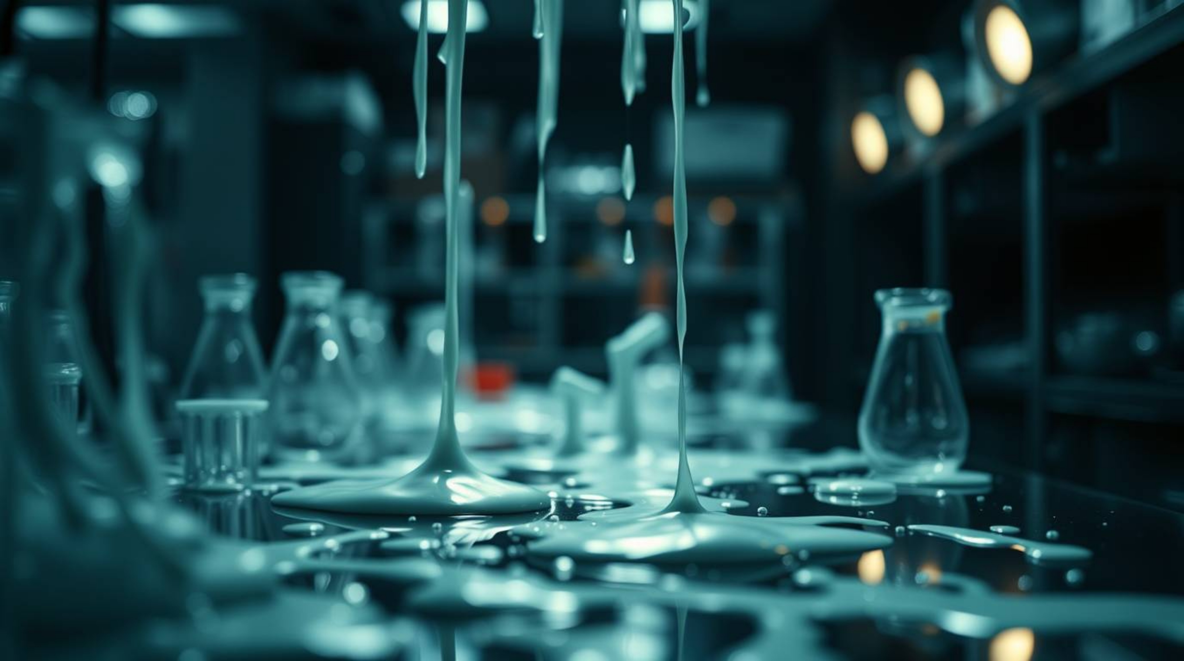Explore a bizarre slime-covered science lab rendered in stark jet black, designed with sharp subject focus against a beautifu
