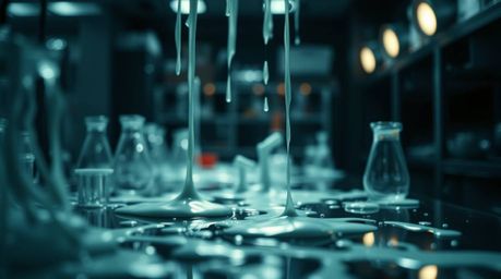 Explore a bizarre slime-covered science lab rendered in stark jet black, designed with sharp subject focus against a beautifu