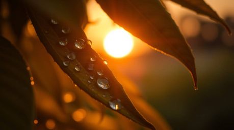 This image captures the serene beauty of nature, showcasing a close-up photograph illuminated by the warm, golden light of su