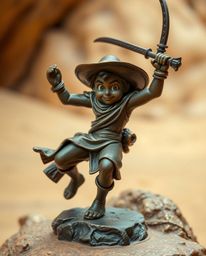 Embark on a thrilling desert adventure with a brave hero, brought to life in a charming Disney style. This bronze statue, exh
