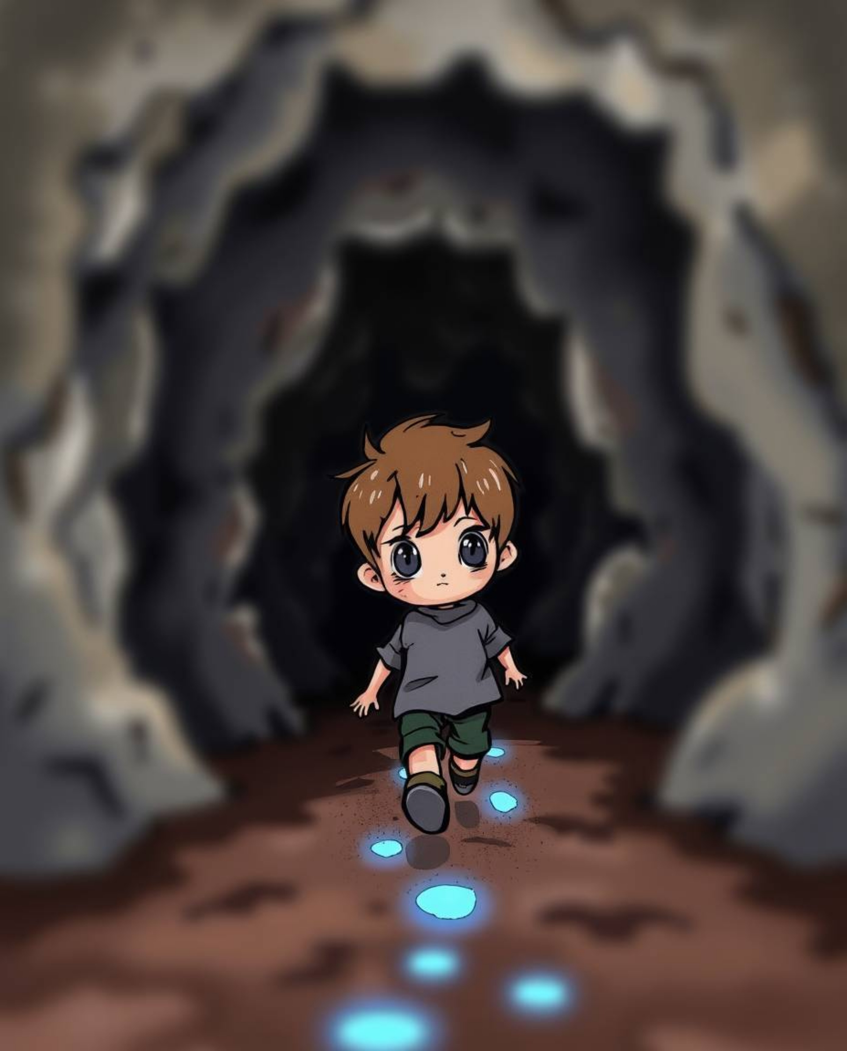 A captivating color sketchnote illustration featuring a child with brown hair and bright eyes, sharply focused against a blur