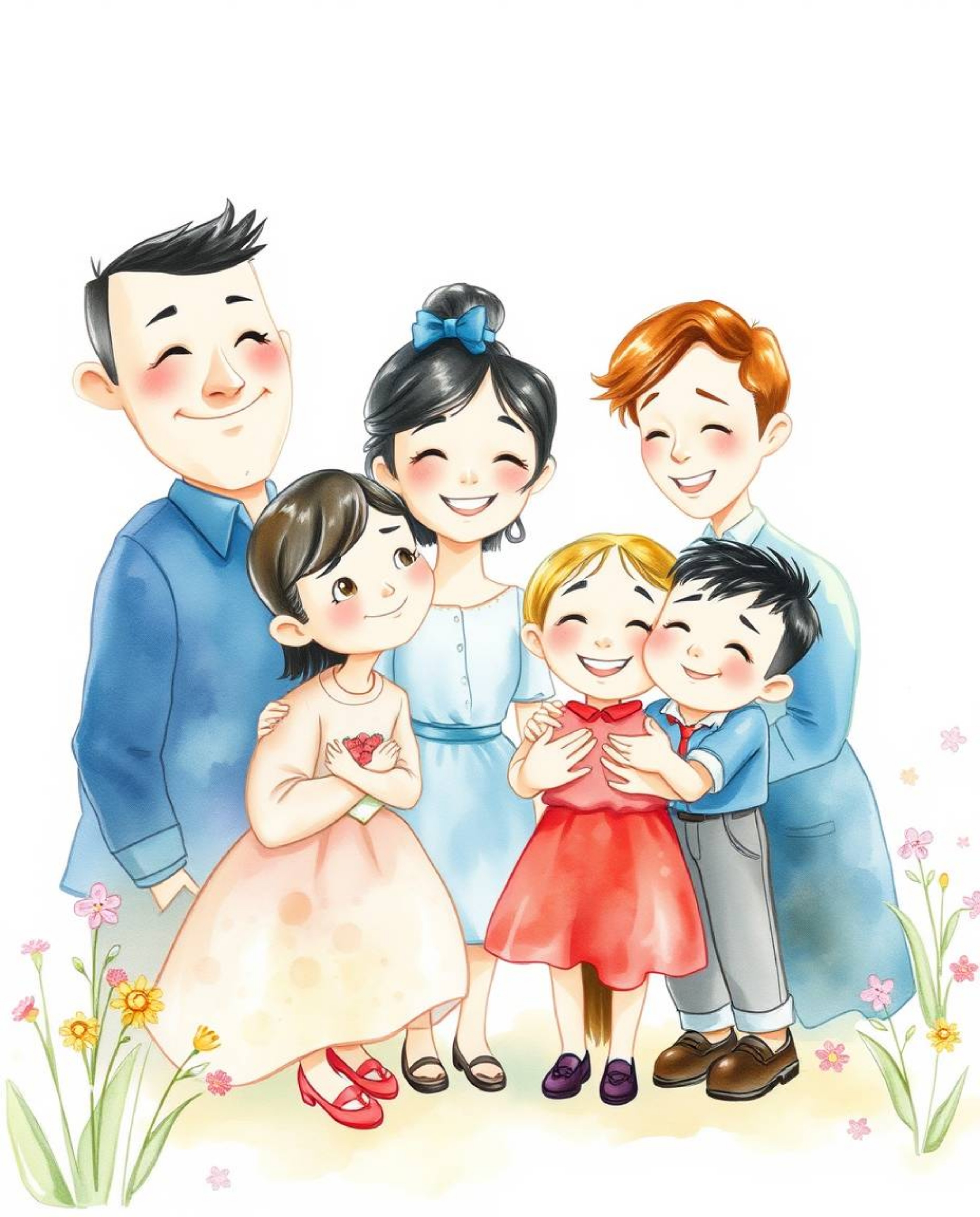 This artwork captures a delicate and charming family reunion in the iconic Pixar style.  The painting utilizes translucent wa