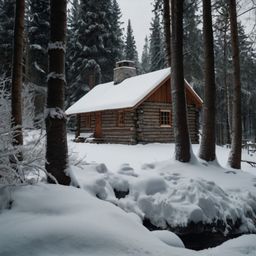Escape to a cozy winter wonderland with this charming traditional wooden cabin nestled in the heart of the woods.  Featuring 