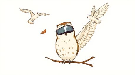 A heartwarming hand-drawn sketch depicting a blind owl in a vibrant color sketchnote style, characterized by soft lines and w