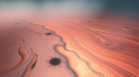 A captivating digital art piece showcases a bronze surface with flowing neon gradient textures across a liquid. Rendered in a