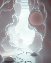 Experience a breathtaking futuristic sci-fi scene, rendered with a soft cinematic haze. The artwork showcases surreal 3D flui