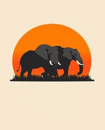 A geometric logo depicting elephants walking across a sunset field, featuring clean lines, balanced symmetry, and visual clar