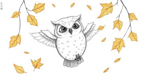 A heartwarming Pixar-style hand-drawn sketch depicts a serene, blind owl with soft, downy feathers.  This wise owl gently gui