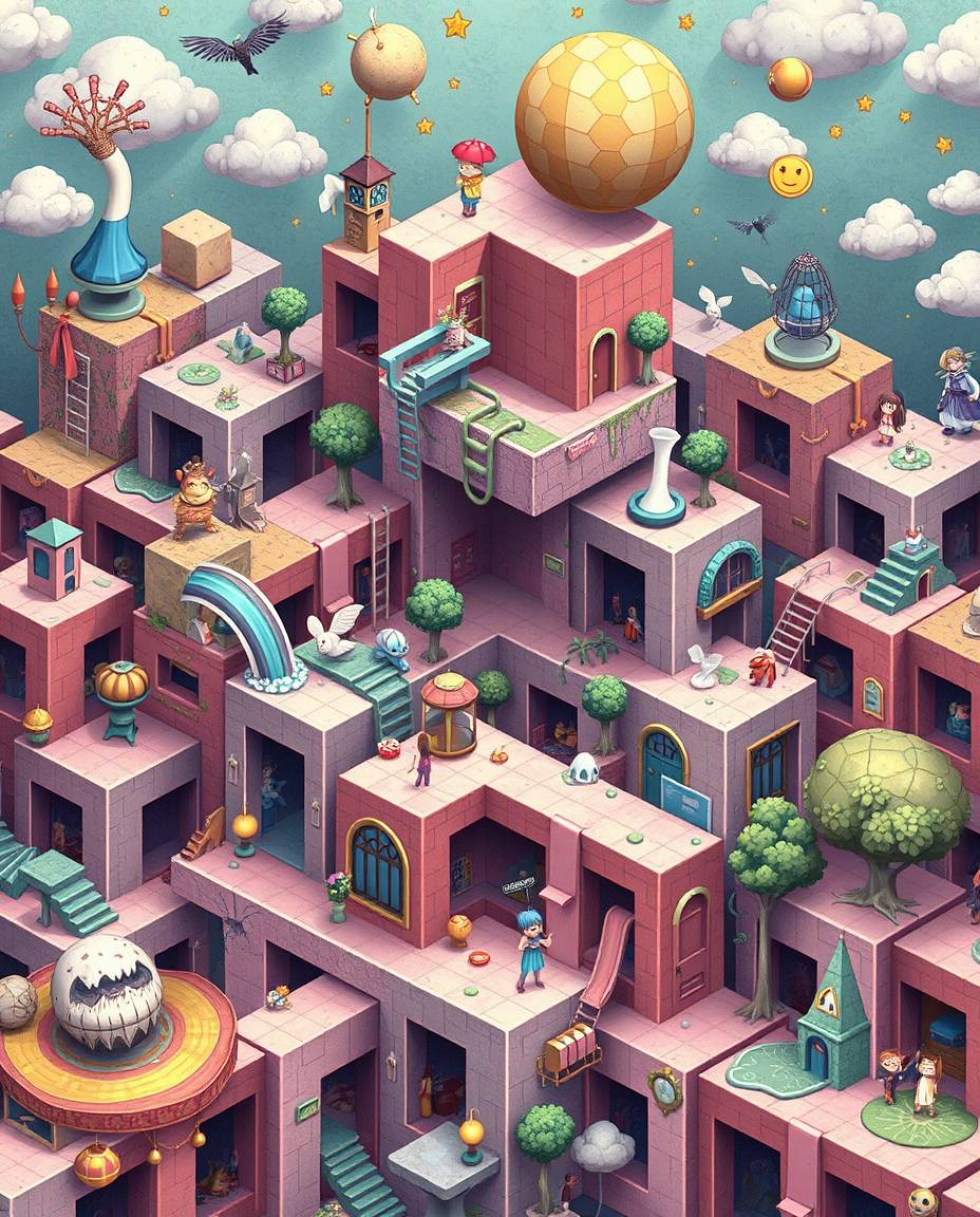 Explore a captivating and surreal world with repetitive Escher-style cube patterns in impossible geometry. This generator cre