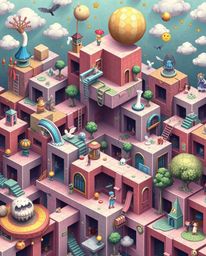 Explore a captivating and surreal world with repetitive Escher-style cube patterns in impossible geometry. This generator cre