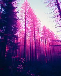 A captivating blend of nature and digital art. This surreal image features a natural forest scene overlaid with a vibrant dig