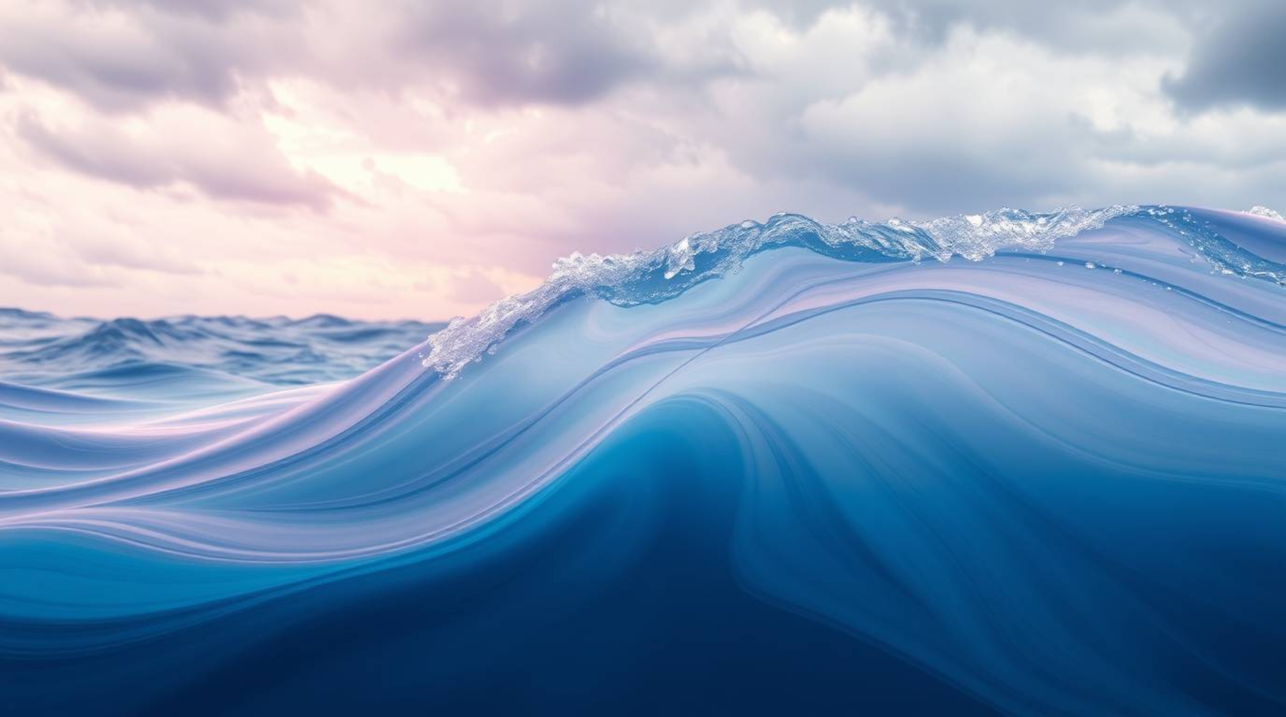 This captivating artwork features a fluid abstract wave with a gradient texture, rendered in a soothing pastel spectrum. The 