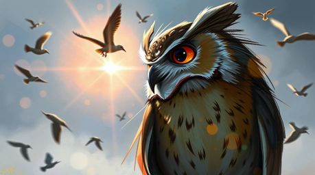 This captivating digital sketch portrays a blind owl, rendered in a Pixar-esque style with loose painterly strokes, in the he