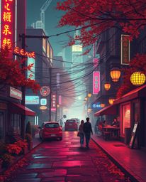 Immerse yourself in a dreamlike and surreal cyberpunk street scene rendered in a pixelated glitch style.  The image features 