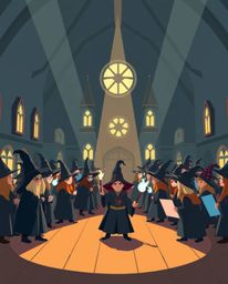 A captivating modern flat design illustration depicts a magical school brimming with young wizards.  The artwork features hig