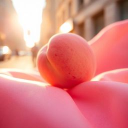 A captivating blend of urban spontaneity and still-life serenity.  Imagine a close-up, ASMR-inspired view of a soft, blushing