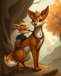 Follow a graceful, elegant talking animal sidekick with refined features and warm autumn colors as they assist a hero on a he