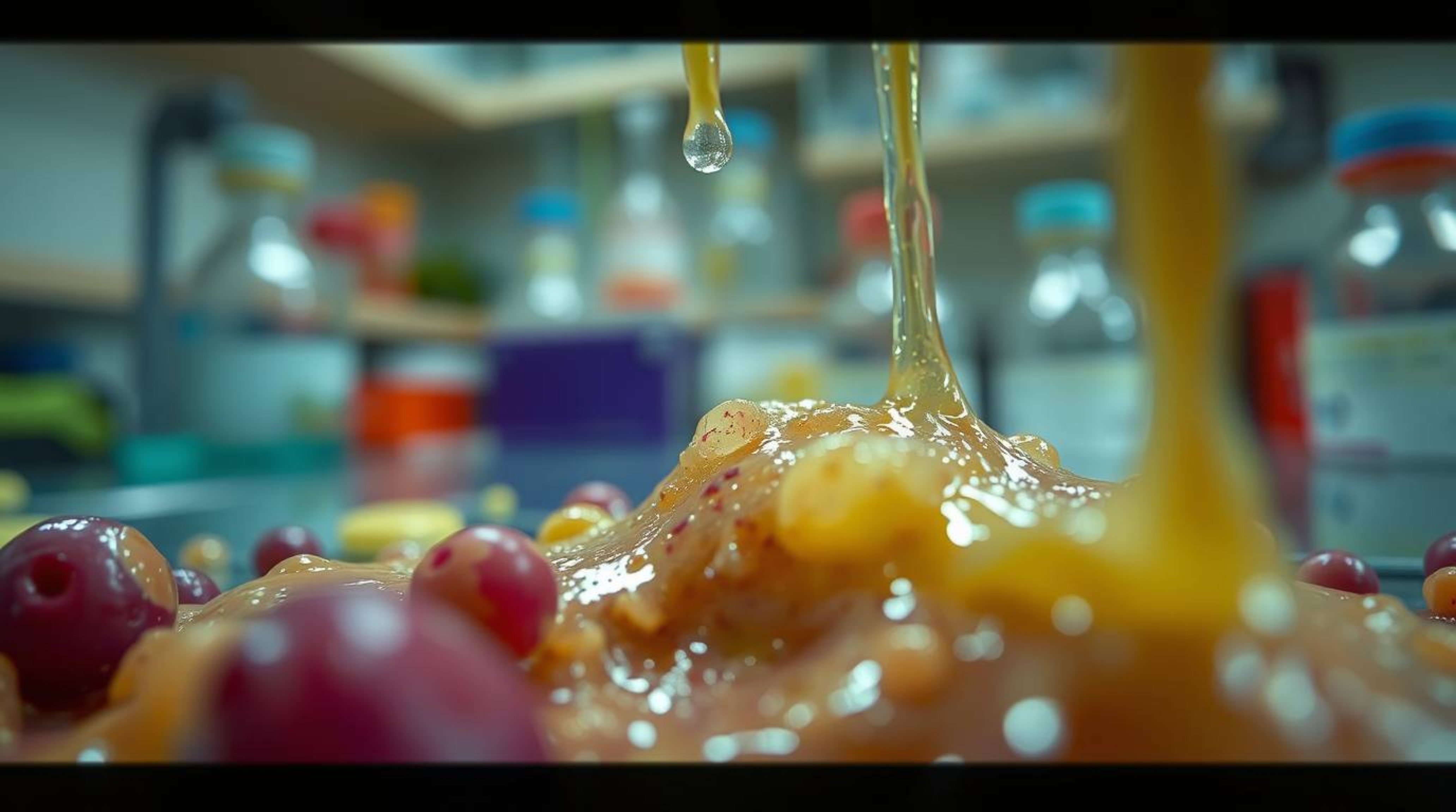 Explore the fascinating world of an extreme macro close-up within a slime-covered science lab. This image captures minute det