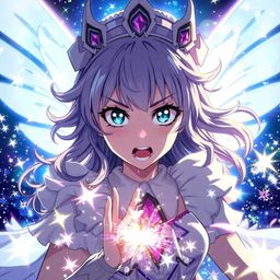 A captivating illustration in the style of Isekai anime depicts a dramatic fairy godmother emerging from a swirl of energetic