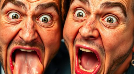 This high-resolution stock photo captures a hilarious gross-out comedy moment with exaggerated expressions, presented in shar