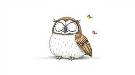 A heartwarming scene depicts a blind owl, rendered in a charming, hand-drawn sketch reminiscent of Pixar animation. The owl r