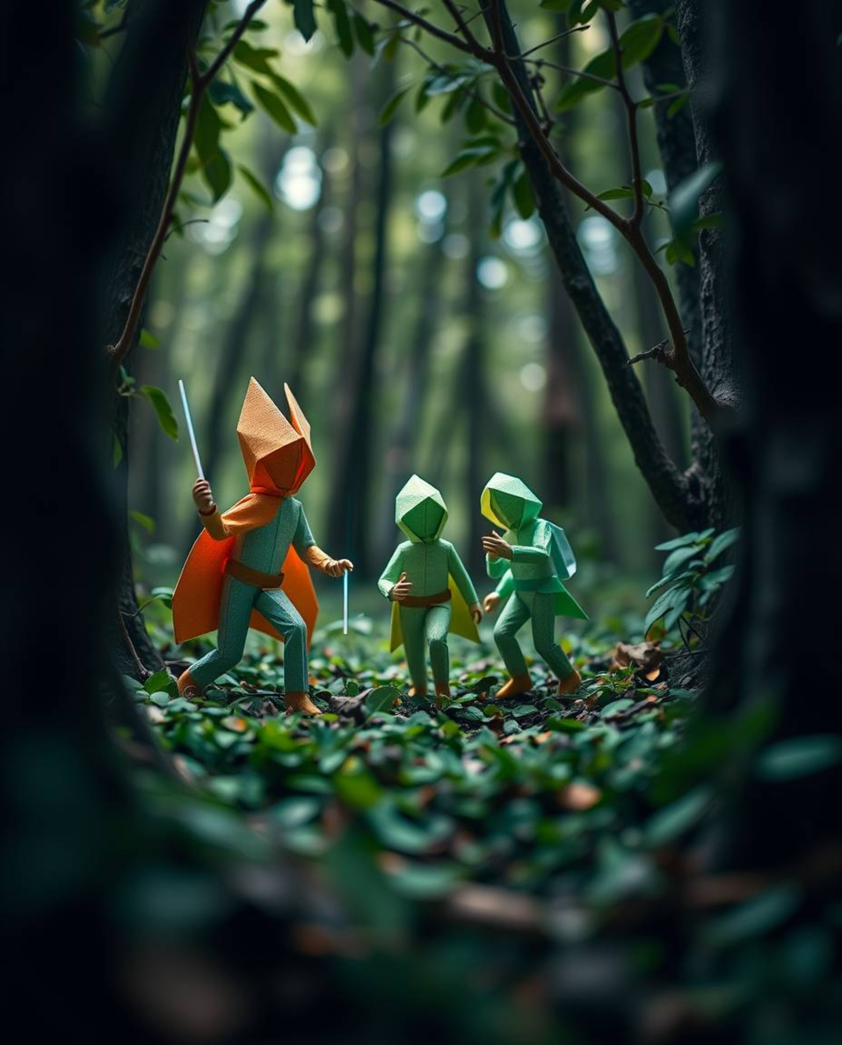 Discover a captivating adventure in a meticulously crafted origami forest!  A group of friends, each possessing unique powers