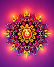 Experience the otherworldly beauty of a surreal infrared photograph showcasing a geometric floral mandala. Vibrant colors exp