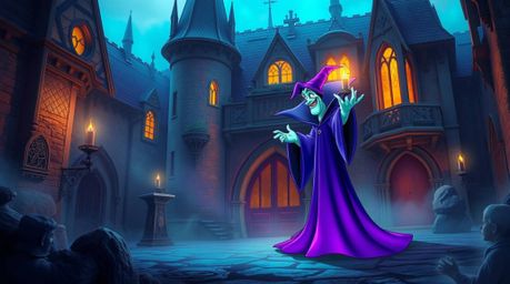 A classic Disney villain casts a mesmerizing spell within the ancient walls of a mystic castle. Gentle color contrasts creat