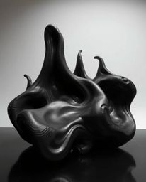 Explore stunning sculptural 3D fluid shapes reminiscent of mercury, crafted with reflective surfaces and illuminated by profe