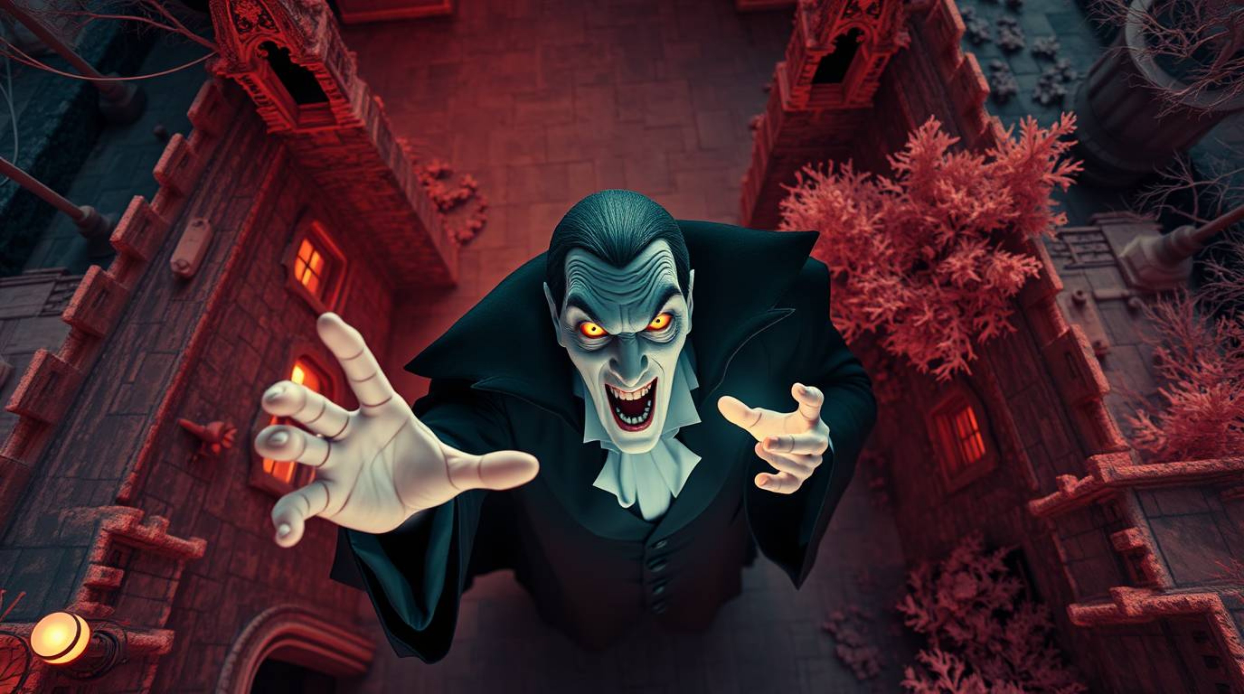 Experience a surreal and otherworldly perspective with this infrared bird's-eye view of a classic Disney villain casting a sp