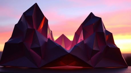 Experience the breathtaking beauty of intricate origami art inspired by the Northern Lights dancing over a vibrant sunset sky