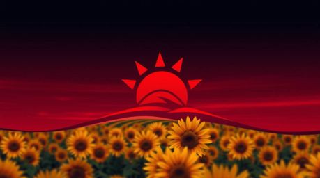 This dynamic logo design draws inspiration from the concept of motion, depicting a stylized sunflower field bathed under a dr