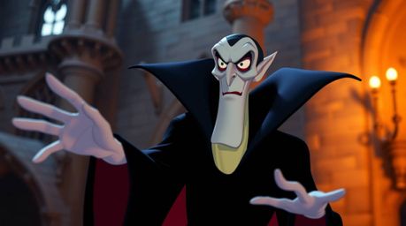 A captivating image of a classic Disney villain, sharp and pale, casting a spell within the mystical walls of an old castle.
