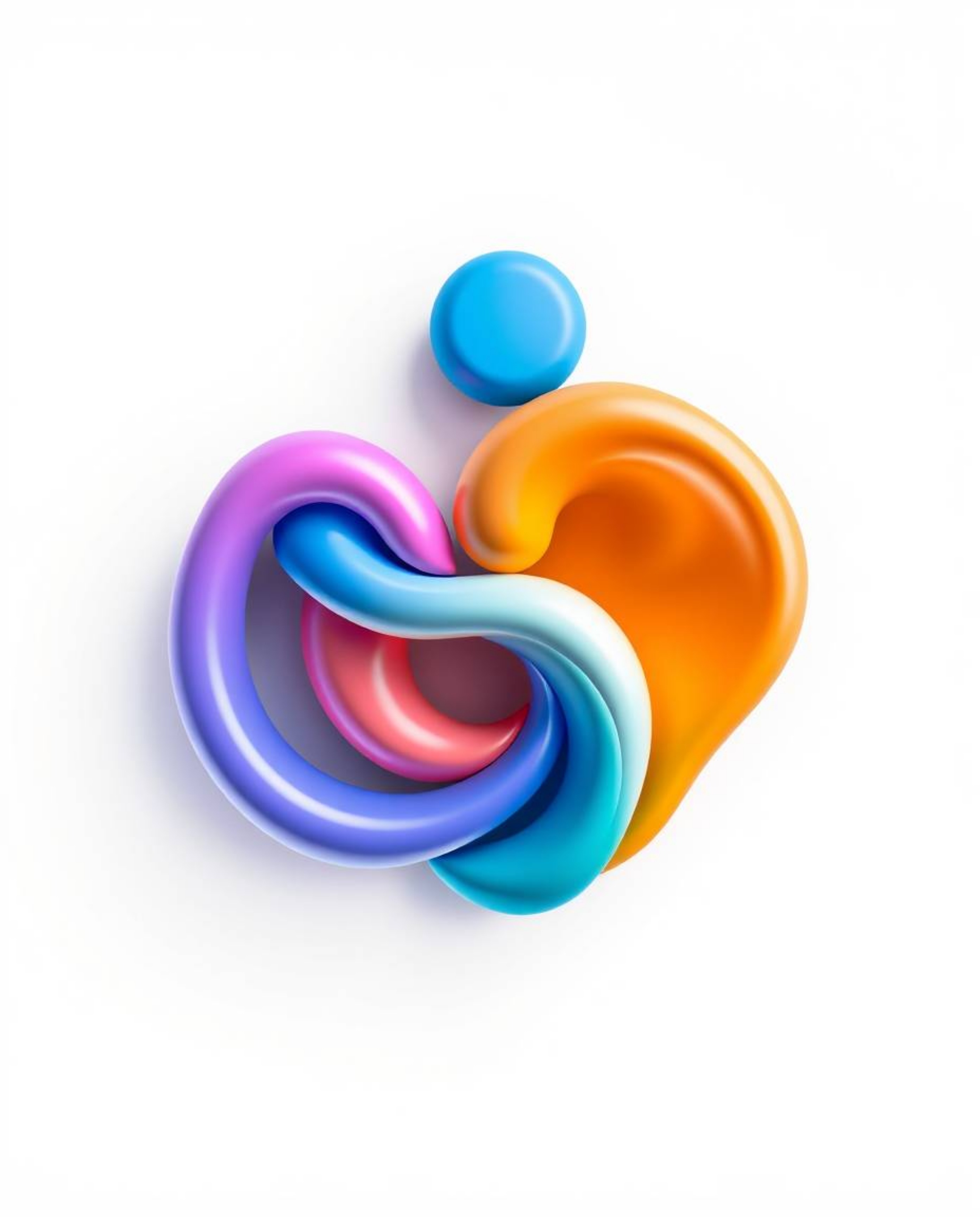 A vibrant and modern logo design featuring abstract 3D liquid forms rendered in soft pastel colors and balanced by clean geom