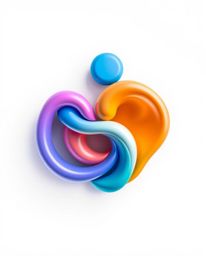 A vibrant and modern logo design featuring abstract 3D liquid forms rendered in soft pastel colors and balanced by clean geom