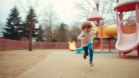 A captivating high-resolution stock photo showcasing a dramatic slow-motion run through a playground.  The image features sof