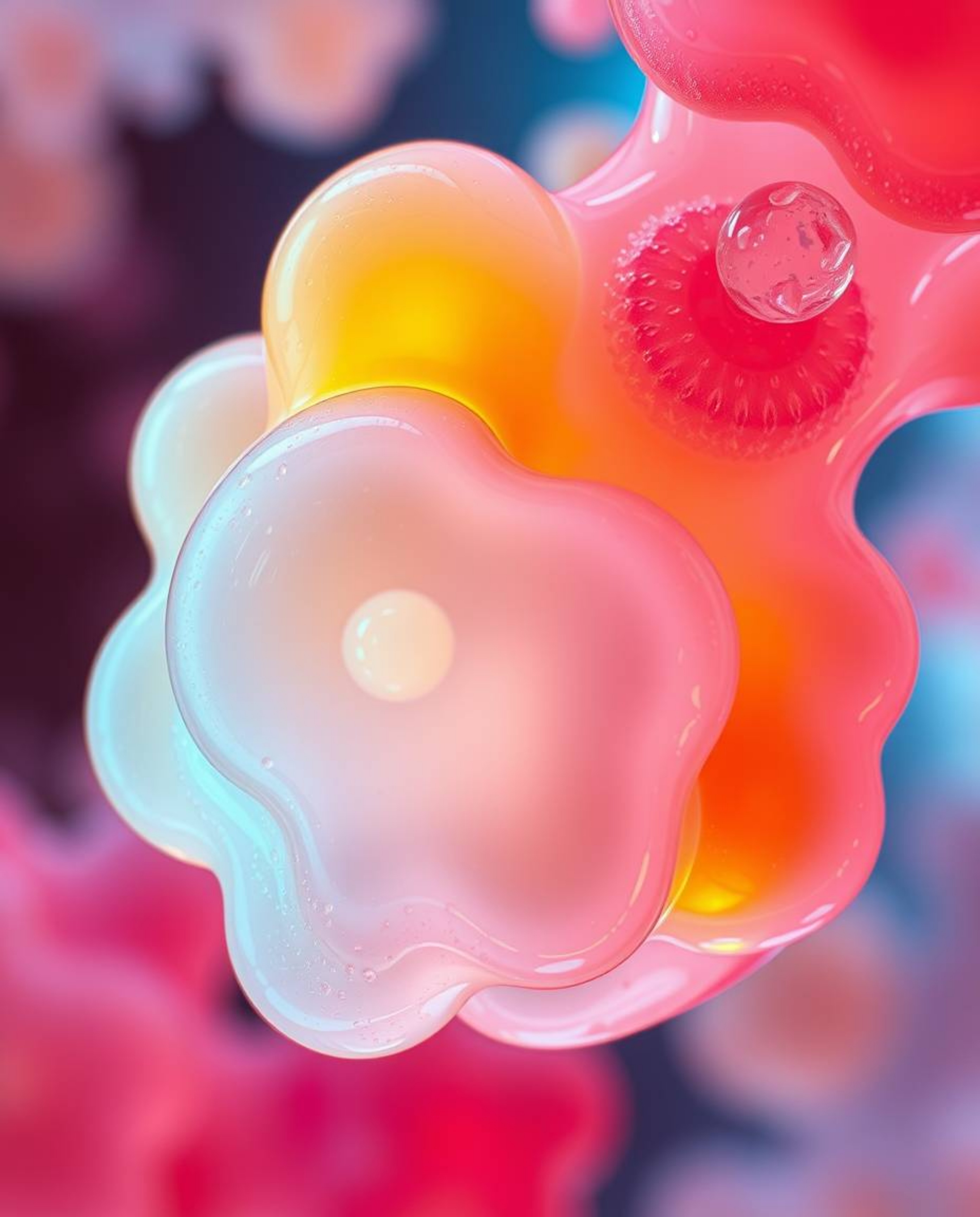 Explore the surreal world of infrared tones with this extreme macro close-up featuring floating 3D blobs of vibrant, colorful