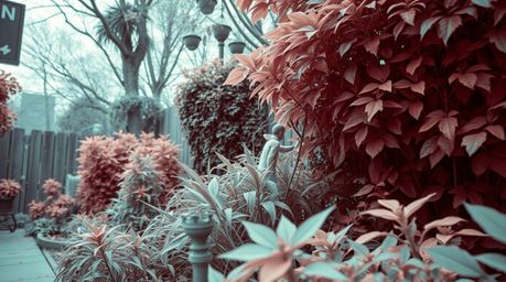 Discover a captivating surreal infrared street photograph featuring a bug-sized hero adventuring through a backyard jungle.  