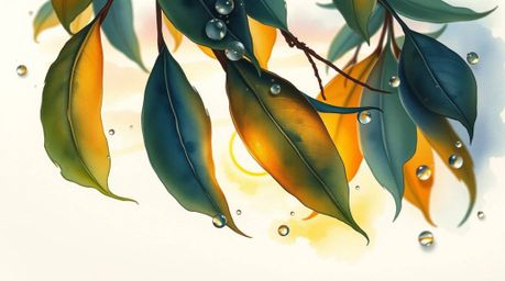 This collection features delicate watercolor paintings capturing the dynamic beauty of a sunset reflected in raindrops clingi