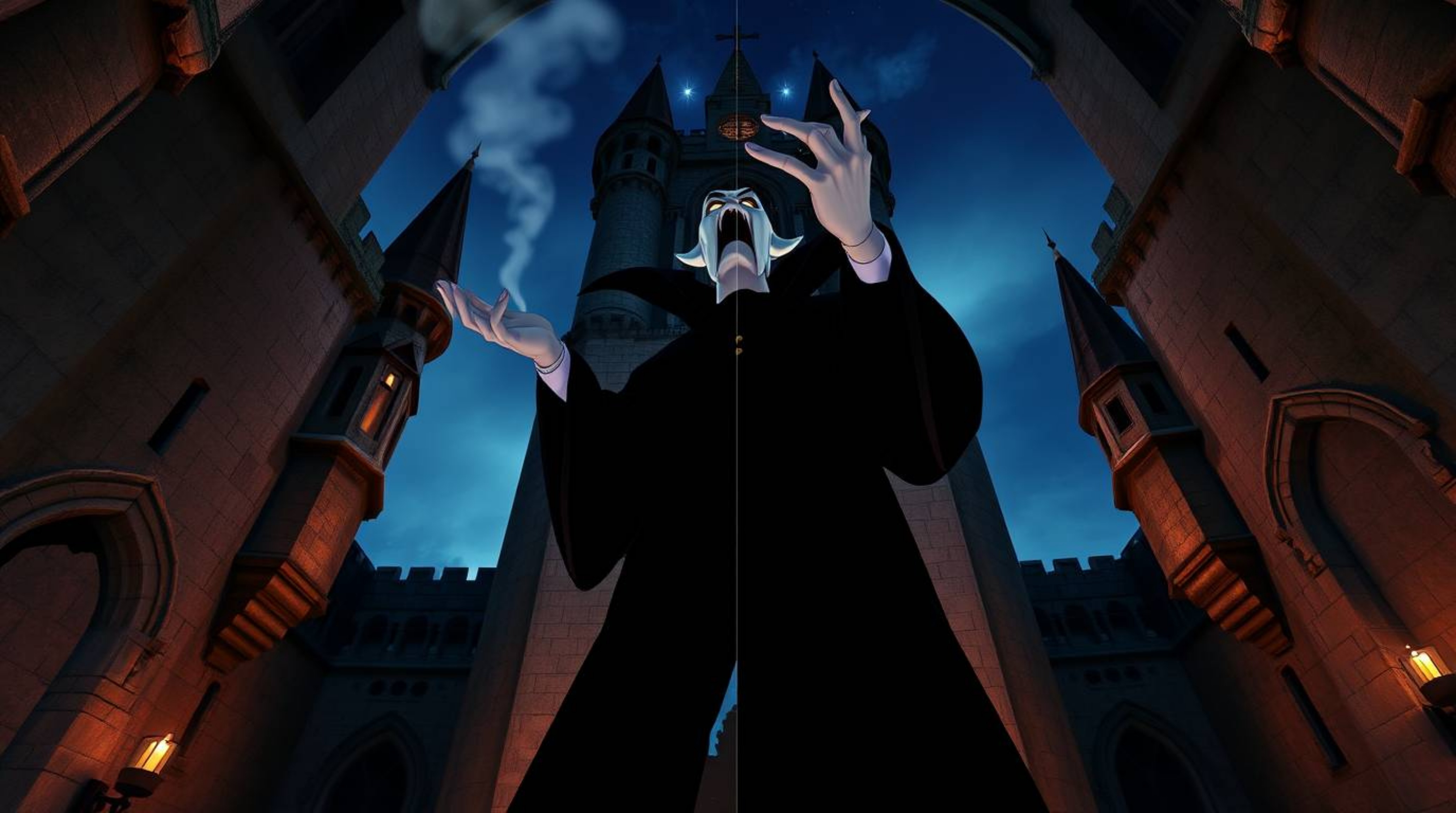 Witness a classic Disney villain casting a powerful spell within the aged walls of an old castle. Captured from a dramatic lo