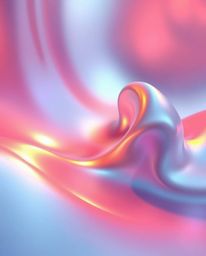Experience the captivating allure of warm, soft light illuminating smooth 3D fluid shapes adorned with metallic textures, gra