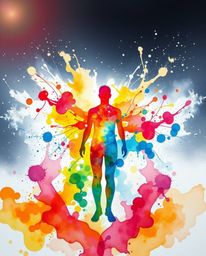 Experience an epic, grand scene in the form of a delicate watercolor painting. This artwork depicts a human silhouette intric