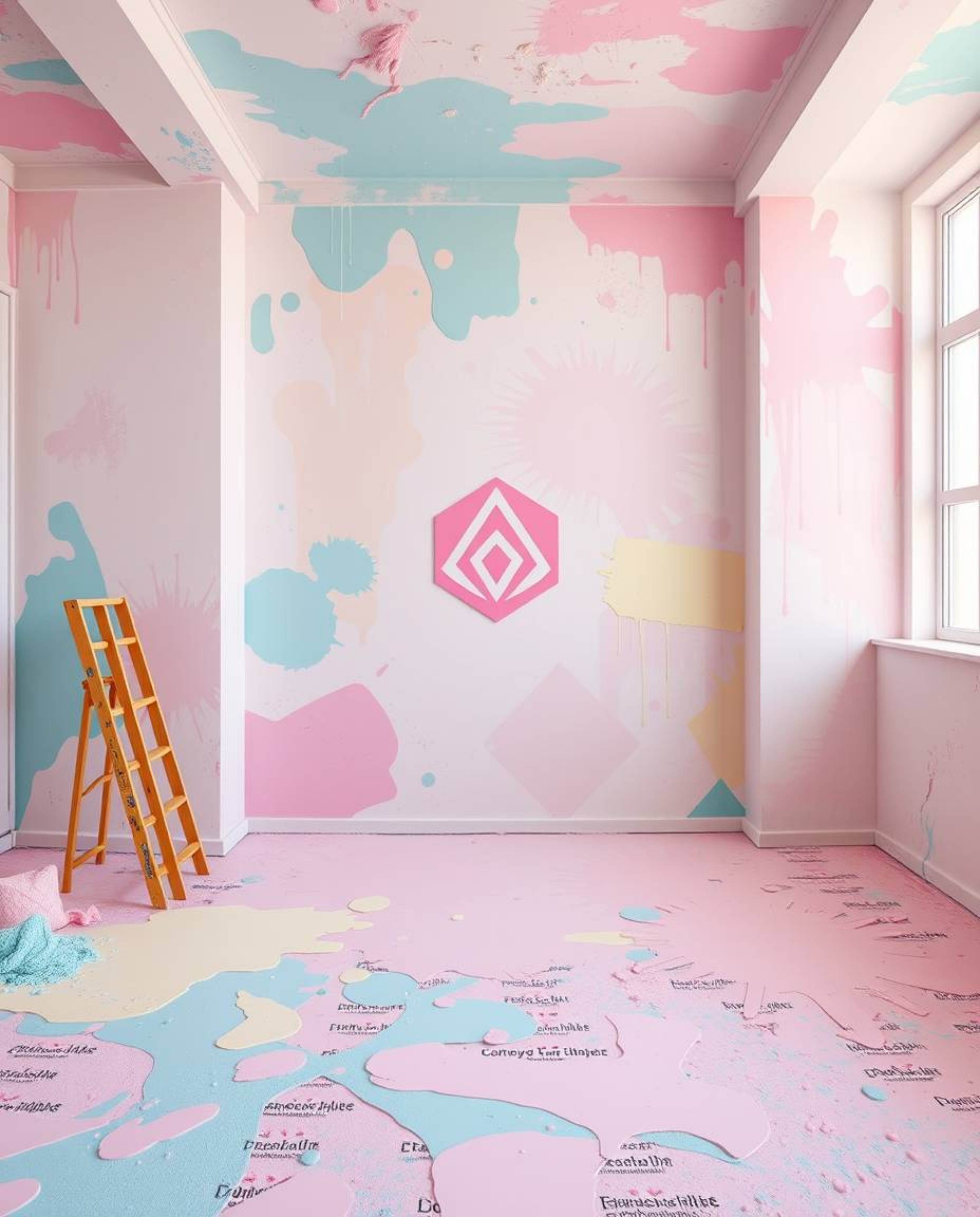 Immerse yourself in a room bursting with vibrant, yet soothing pastel colors, a space meticulously designed with geometric sh