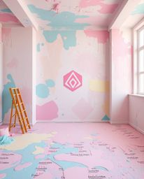 Immerse yourself in a room bursting with vibrant, yet soothing pastel colors, a space meticulously designed with geometric sh