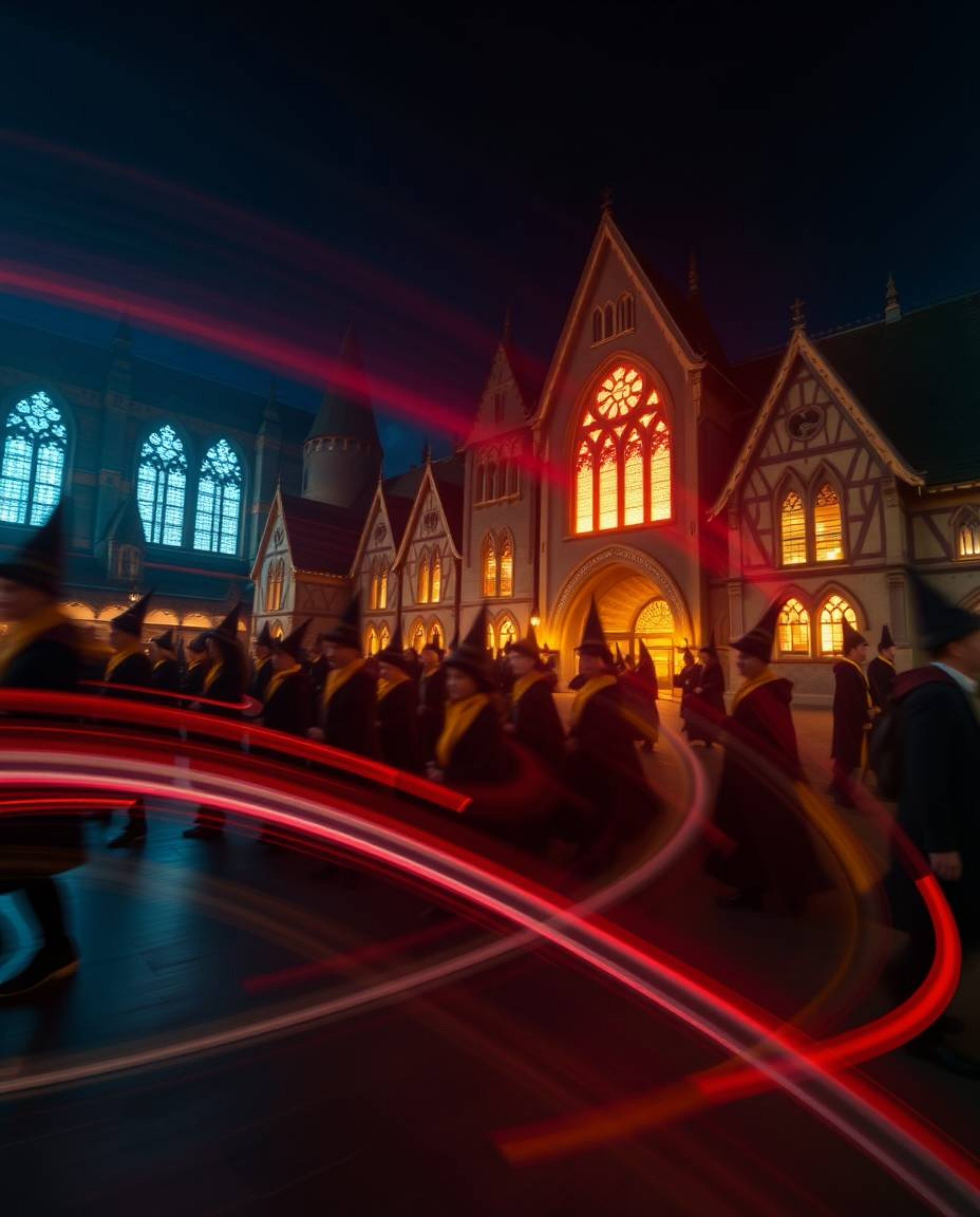 Explore a magical school teeming with young wizards, captured through mesmerizing long exposure photography. Witness smooth g